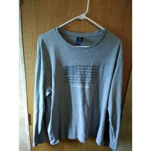 U.S POLO ASSN,  Long Sleeve Grey  T-shirt w/American Flag Woman Size  L
